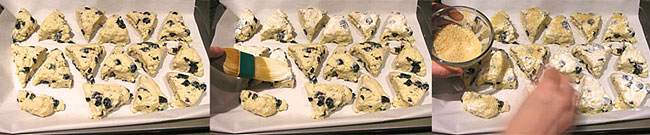 Prepping the scones for baking